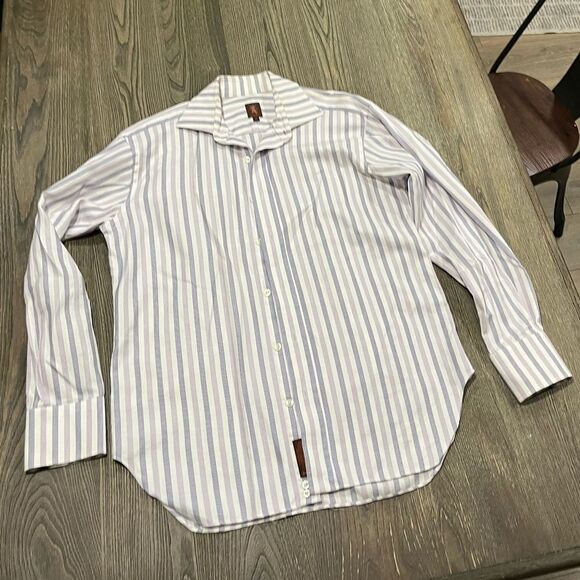 Chelsea By Robert Talbott Dress Shirt Long Sleeves Button Up Striped White L 16 - Picture 1 of 4